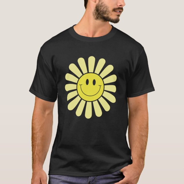 T-shirt les années 70 Sourire Jaune Fleur de visage Joyeux (Devant)