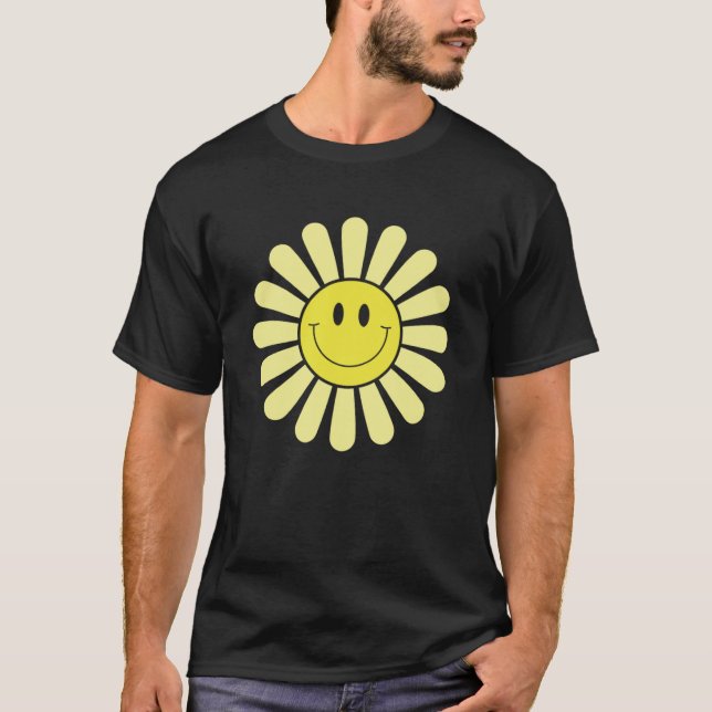 T-shirt les années 70 Sourire Jaune Fleur de visage Joyeux (Devant)
