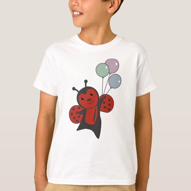 T-shirt Les Ballons De Ladybug Flies De Mignons Animaux Po (Devant)