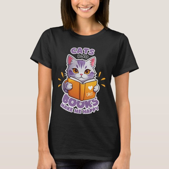 T-shirt Les chats et les livres me rendent heureux (Devant)