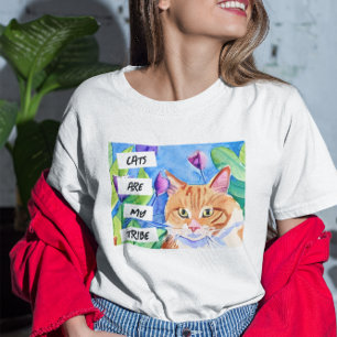 T-shirt Les chats sont ma tribu   Chat orange et fleurs