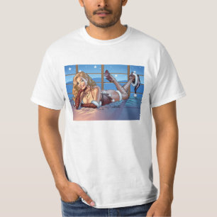 T-shirt Les cheveux blonds, bleu ont observé