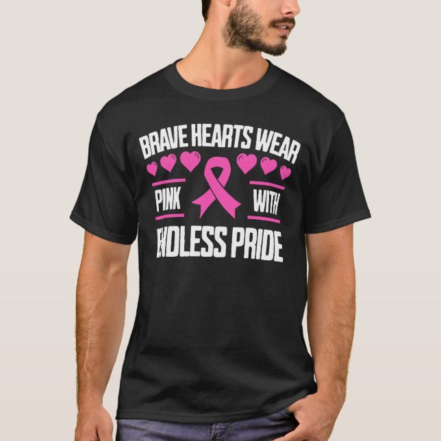 T-shirt Les Coeurs Courageux Portent Le Rose Avec Une Fier (Devant)