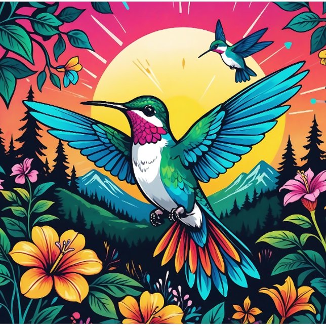 T-shirt Les colibris : Bijoux aériens de la nature (hummingbird exotic bird in the garden of flowers)