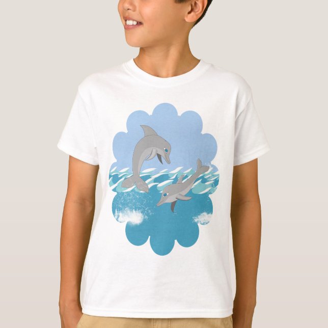 T-shirt Les dauphins nager dans l'océan Cartoon (Devant)