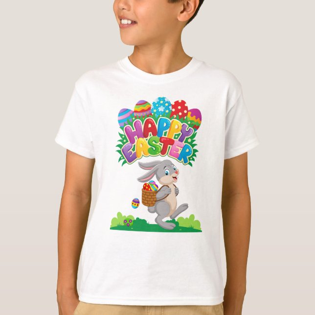 T-shirt Les enfants caricaturent Bunny de Pâques sur le T- (Devant)