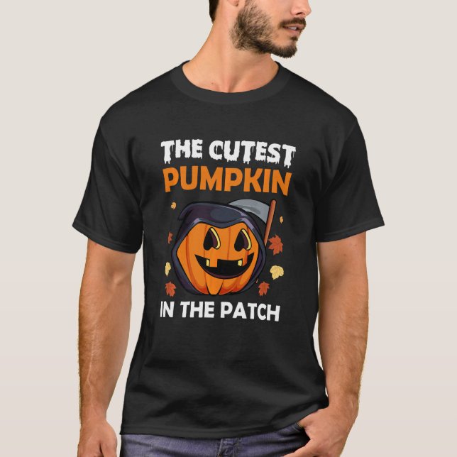 T-shirt Les Enfants Citrouille Dans Le Patch Lazy Hallowee (Devant)