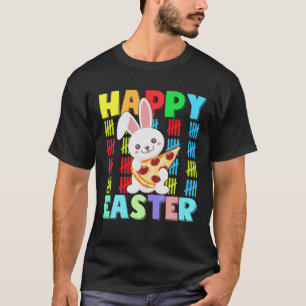 T-shirt Les Enfants Joyeux Pâques Rabbit Pizza Avec Des Or
