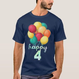 T-shirt Les enfants s'amusent Happy 4 ans Ballons colorés