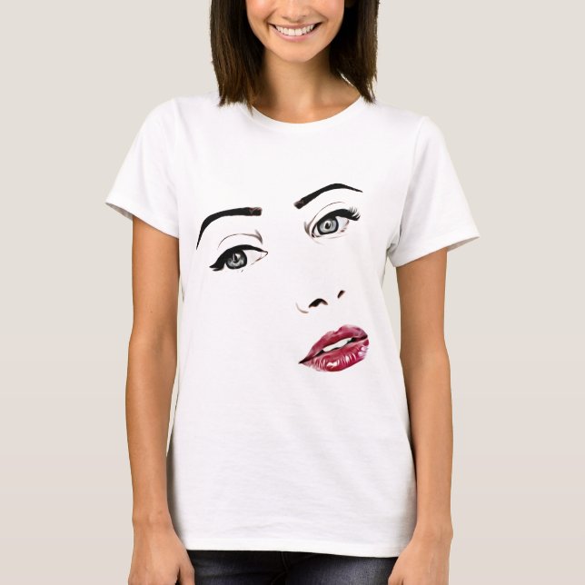 T-shirt les femmes font face aux yeux gris peintures à lèv (Devant)