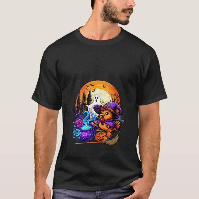 T-shirt Les Femmes Poulet Comme Sorcière Horreur Boo Ghost (Devant)