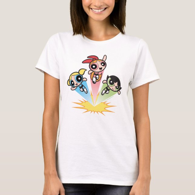T-shirt Les Filles Powerpuff Se Lancent Dans L'Air (Devant)