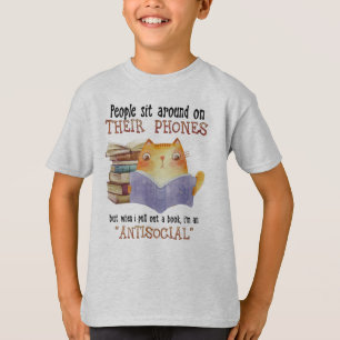 T-shirt Les Gens De Chat S'Asseoir Sur Leur Téléphone Amou
