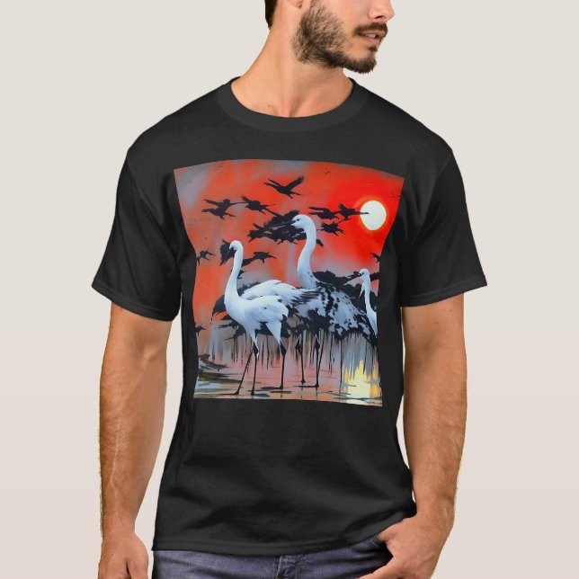 T-shirt Les hérons blancs au coucher du soleil (Devant)