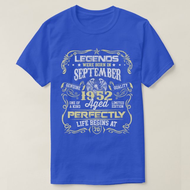 T-shirt Les Légendes Sont Nées En Septembre 1952 70 Ans B (Design devant)