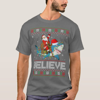 T-shirt Les lumières de Noël requin Croire Père Noël laid 