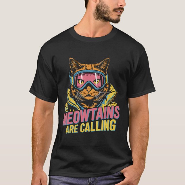 T-shirt Les Meowtains Appelent Chat Snowboard Kids M (Devant)