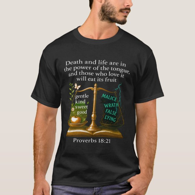 T-shirt Les mots ont le pouvoir — Proverbes 18:21 Bible ch (Devant)