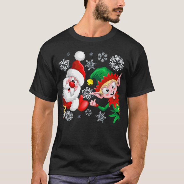 T-shirt Les personnages de Noël de père Noël et Elf (Devant)