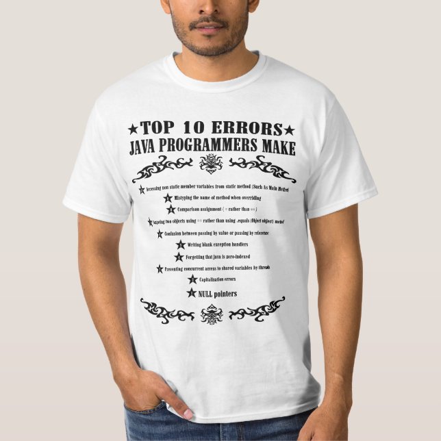 T-shirt Les programmeurs de Java d'erreurs de Top Ten font (Devant)