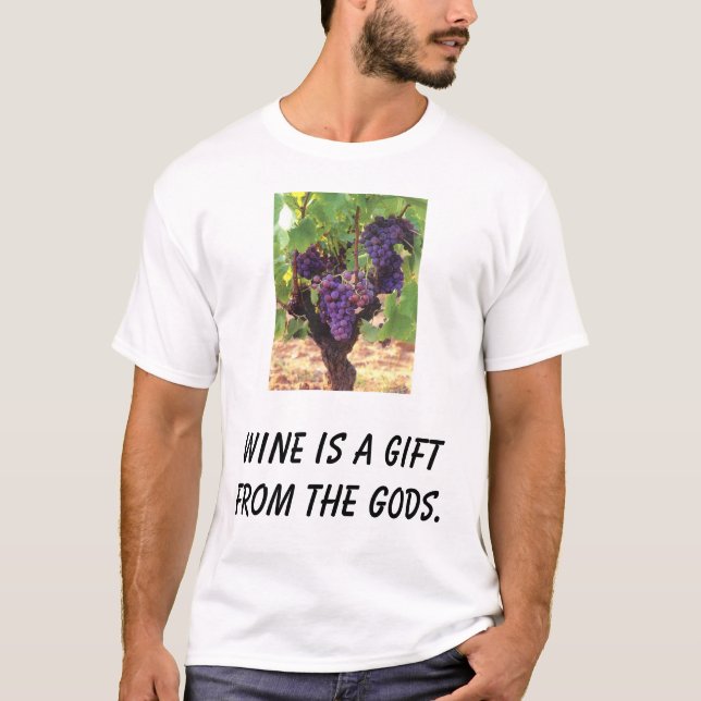 T-shirt les raisins, vin est un cadeau des dieux (Devant)