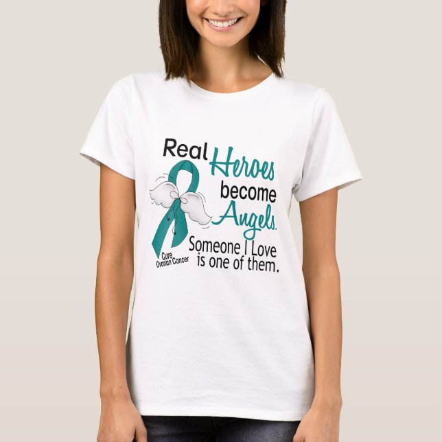 T-shirt Les vrais héros deviennent Cancer ovarien d'anges (Devant)