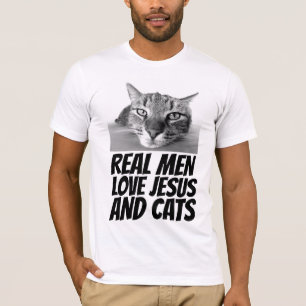 T-SHIRT LES VRAIS HOMMES AIMENT JÉSUS ET CHATS CHAT T-SHIR