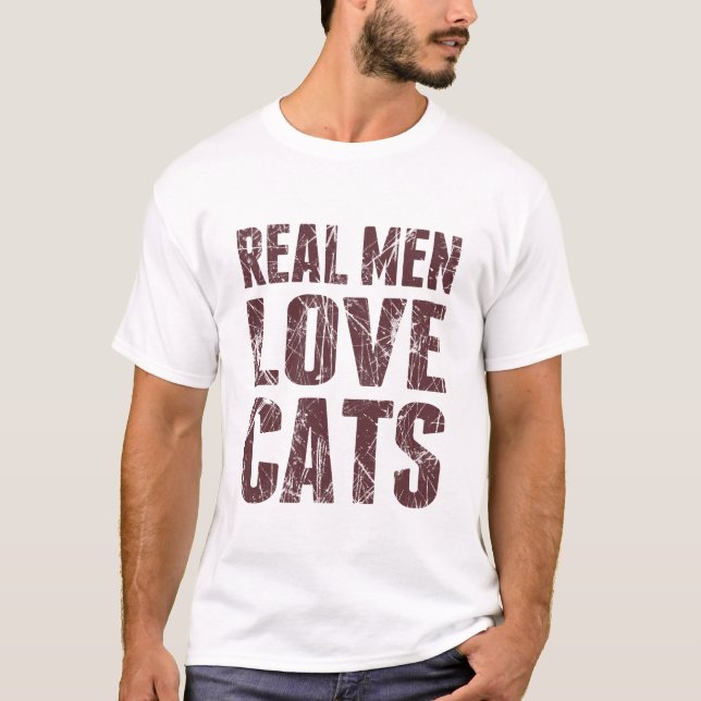T-shirt Les vrais hommes aiment les chats style scintillan (Devant)
