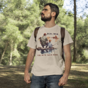 T-shirt Les vrais hommes poissons avec leurs enfants pêche
