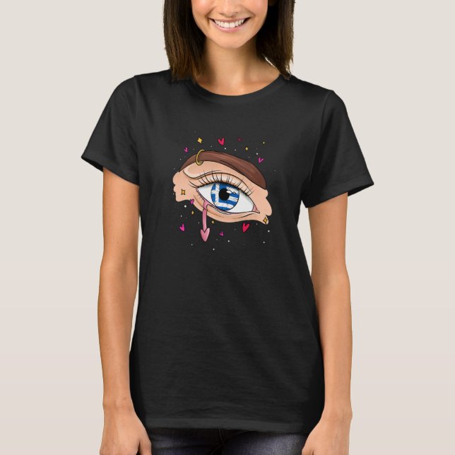 T-shirt Les yeux avec le drapeau grec pour le peuple grec  (Devant)