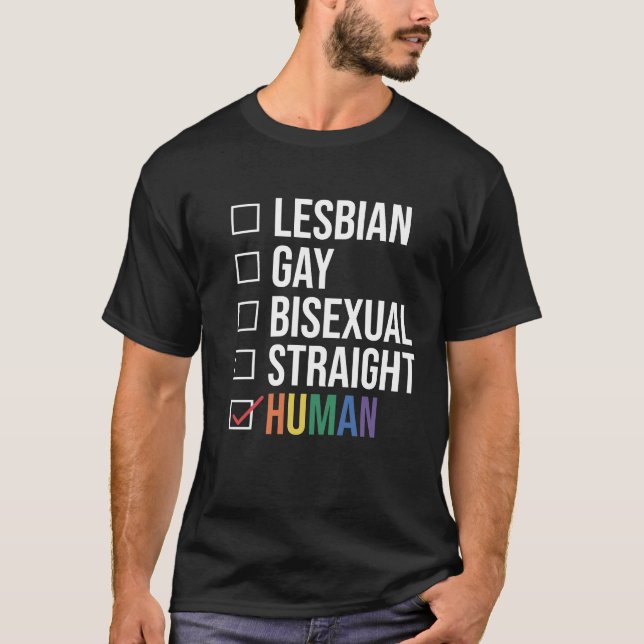 T-shirt Lesbienne Gay Bisexual Droite Liste Humaine, Noir (Devant)