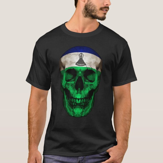T-shirt Lesotho Flag Skull Basotho Roots Proud Patriotic (Devant)