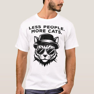 T-shirt Less People More Cats Black Fedora