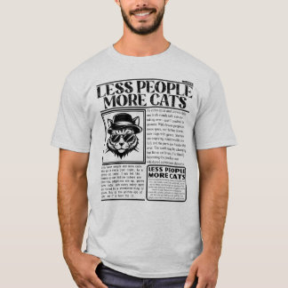 T-shirt Less People More Cats Vintage Newspaper Retro