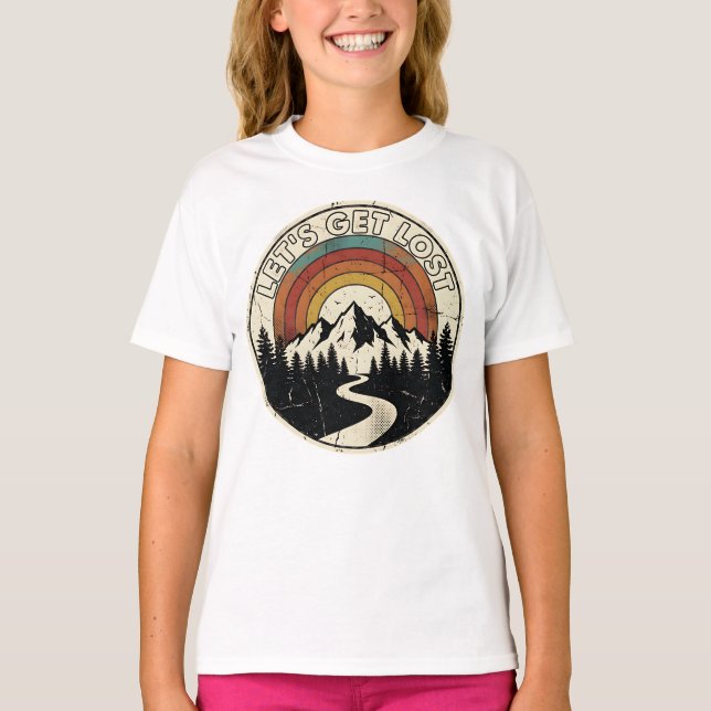 T-shirt Let’s Get Lost Retro Mountain Adventure Outdoor (Devant)