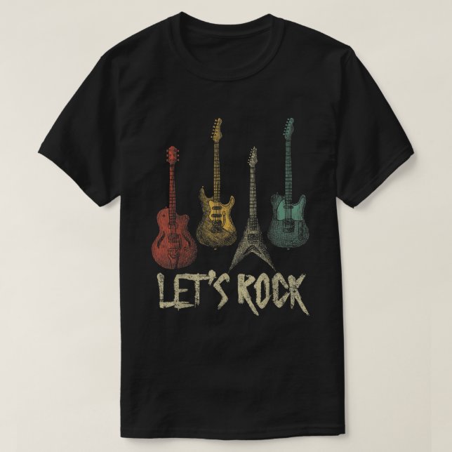 T-shirt Let’s Rock Retro Guitar Music Lover Shirt (Design devant)