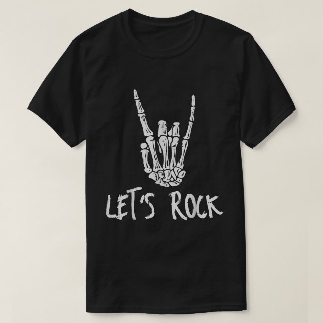 T-shirt Let’s Rock Skeleton Hand Design (Design devant)