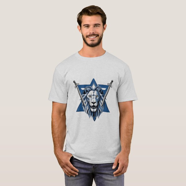 T-shirt L'étoile de David lion avec épées de fer (Devant entier)