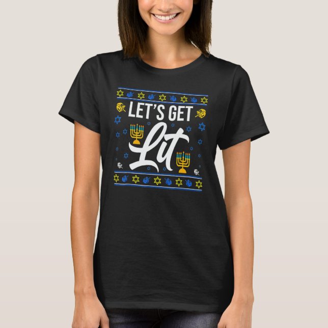 T-shirt Let's Get Lit Christmas Hanukkah Menorah Jewish Ch (Devant)