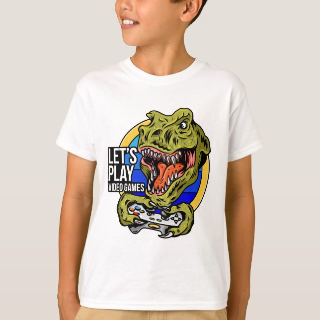 T-shirt Let's Play T-Rex Gamer   (Devant)