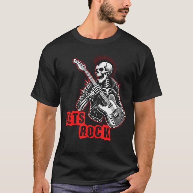 T-shirt Lets Rock Punk Rock Skeleton Music Lover Guitarist (Devant)