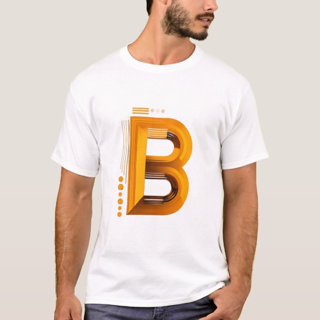 T-shirt Letter B – Amber 3D Monogram on Deep Black (Devant)