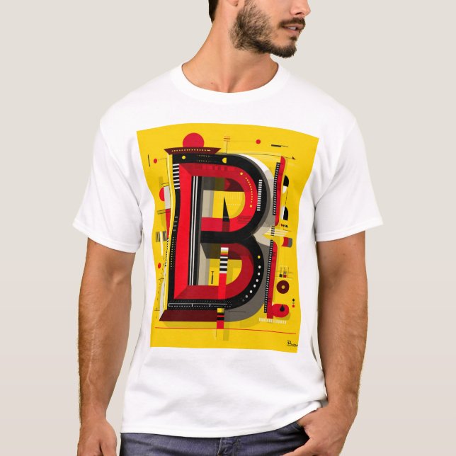 T-shirt Letter B – Geometric Monogram on Bold Yellow (Devant)