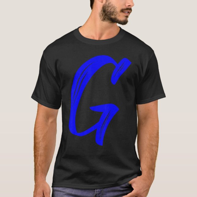 T-shirt Letter G Alphabet Large Blue Graphic Initial (Devant)