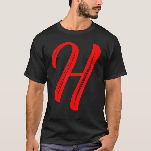 T-shirt Letter H Alphabet Large Red Graphic Initial (Devant)