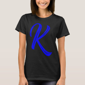 T-shirt Letter K Alphabet Large Blue Graphic Initial