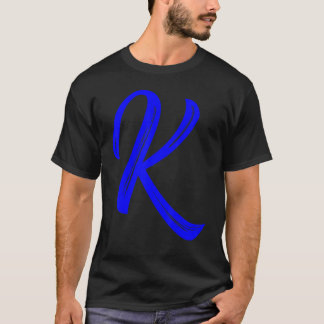 T-shirt Letter K Alphabet Large Blue Graphic Initial