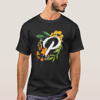 T-shirt Letter P Capital Alphabet Flowers Monogram Initial