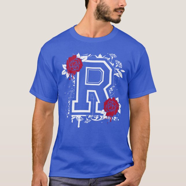 T-shirt Letter R with roses friends (Devant)