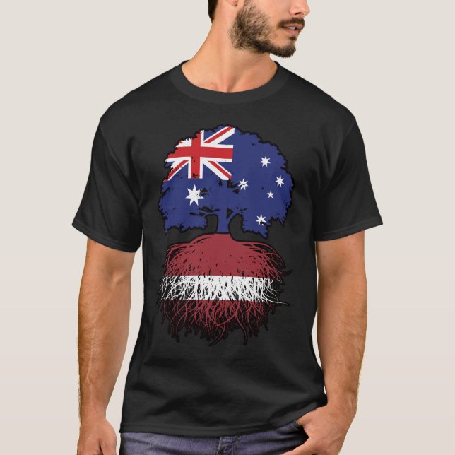 T-shirt Lettonie Australienne Lettonie Racines d'arbres (Devant)